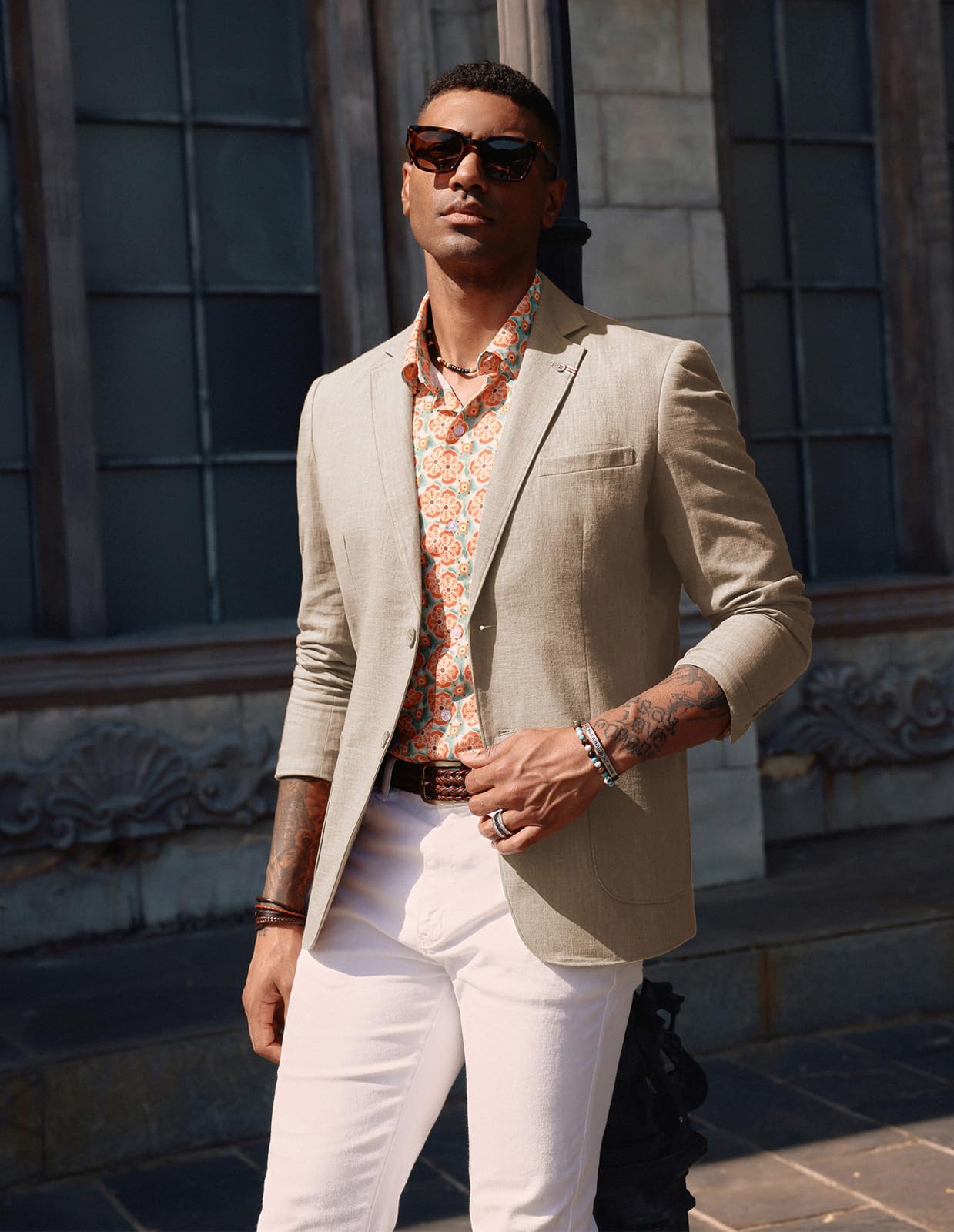 PJ PAUL JONES Giacca da uomo in lino, moderna, per il tempo libero, sportiva, slim fit, blazer da lavoro, 2 bottoni, cachi, XXL