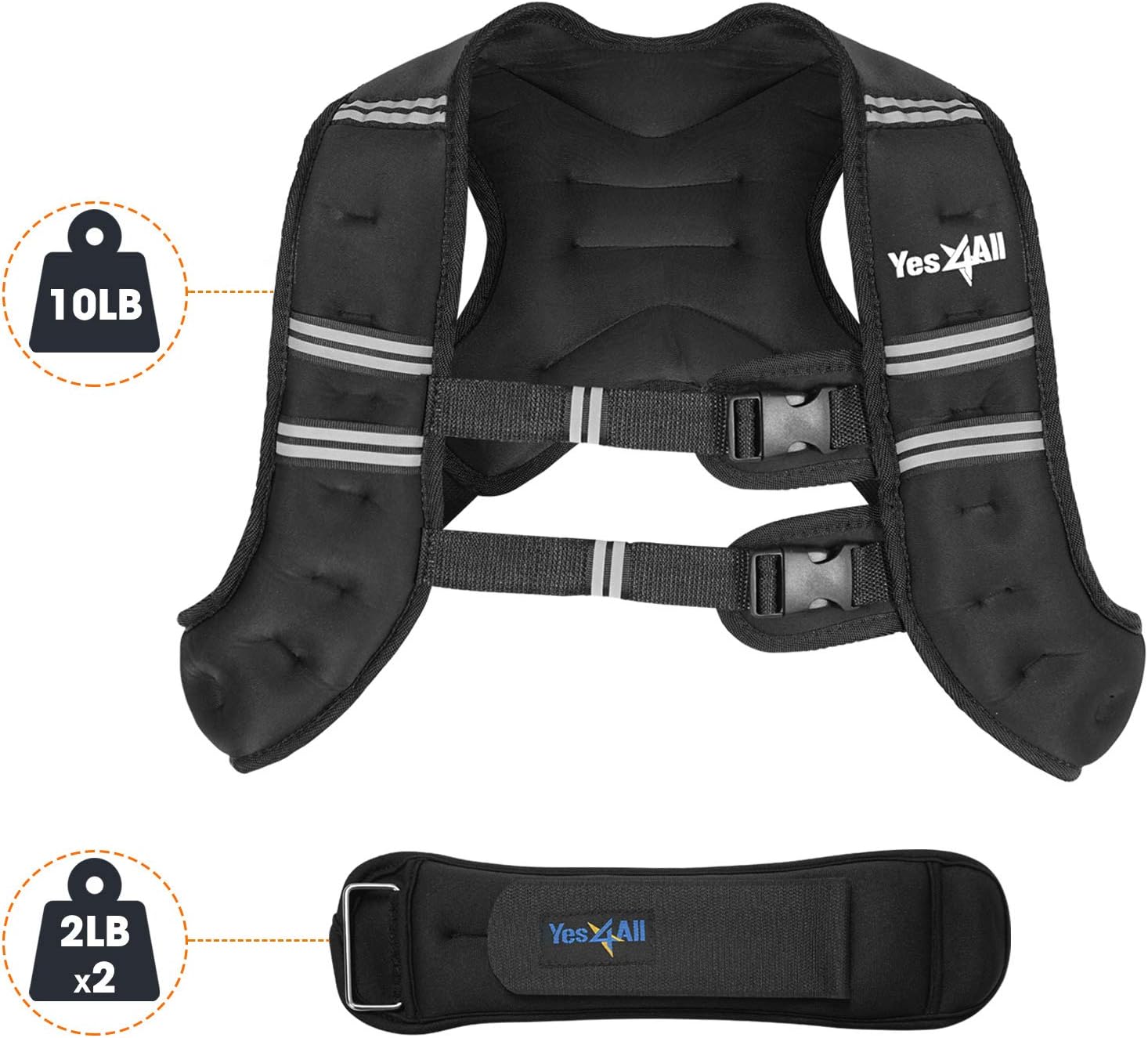 Yes4All Weighted Vest with Ankle/Wrist Weights, Strength Training Weight Vest - 14 Lbs