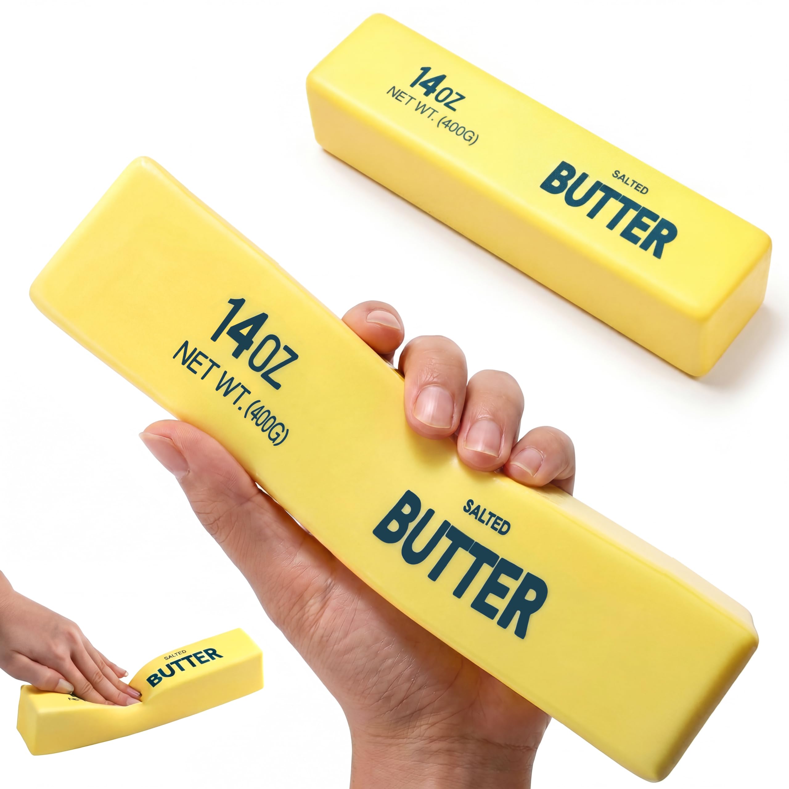 View 1 of 14oz Giant Butter Squishy Stress Relief Toy, Slow Rebound Jumbo Squishy Butter Stick PU Foam Squeeze Toy, Soft Sensory Fidget Toys for Adults Anxiety Relief Office Desk Toys Party Favors