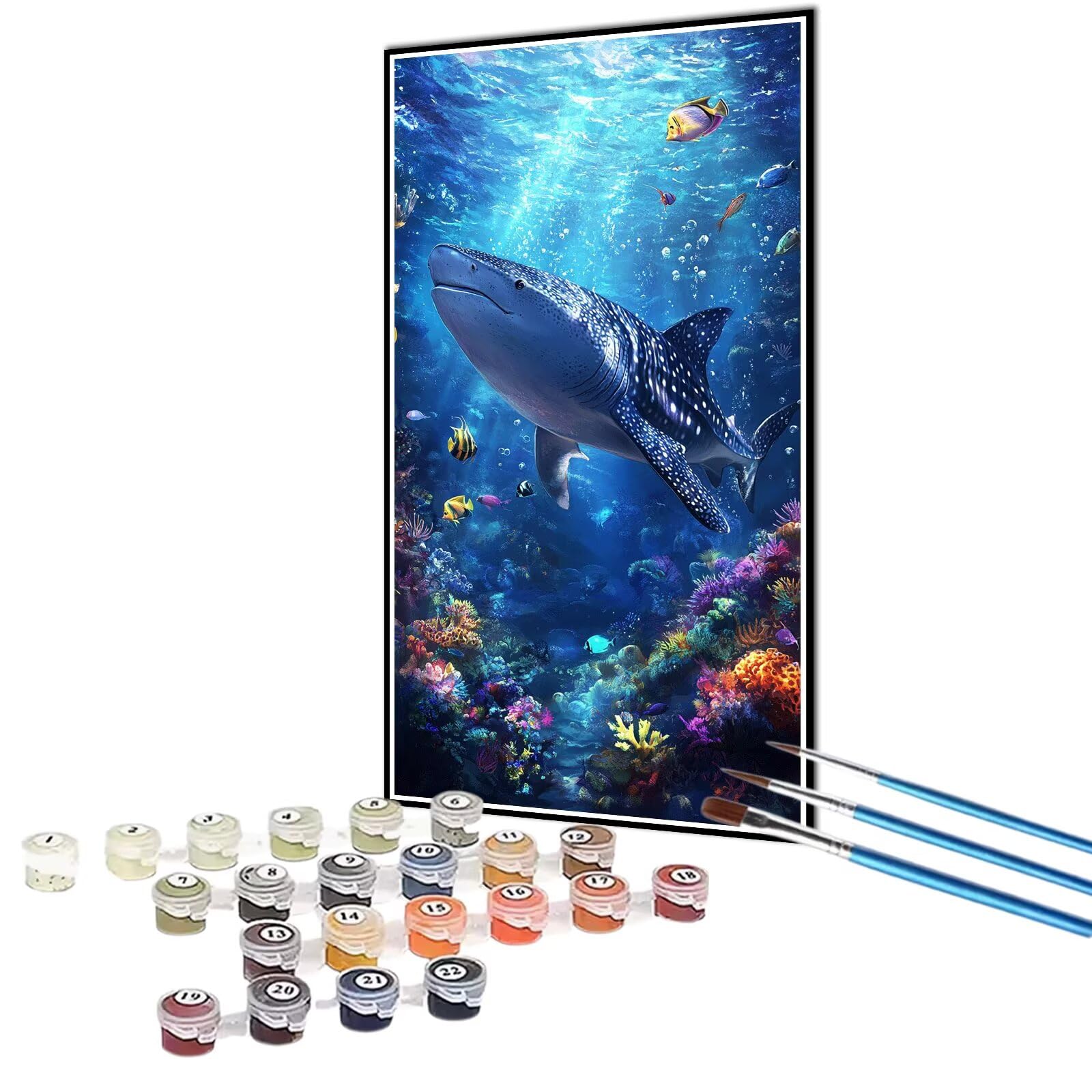Amazon.co.jp: DIY Paint by Numbers 海底数字油絵サメ簡単大人初心者