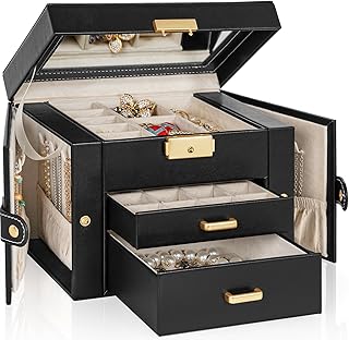 TORIBIO Jewelry Box for Women, Leather Jewelry Organizer with Mirror & L...