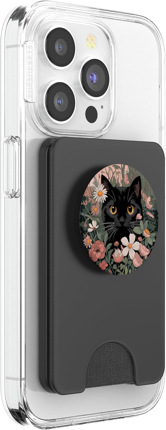 Cat Hiding Wildflowers PopSockets PopWallet for MagSafe