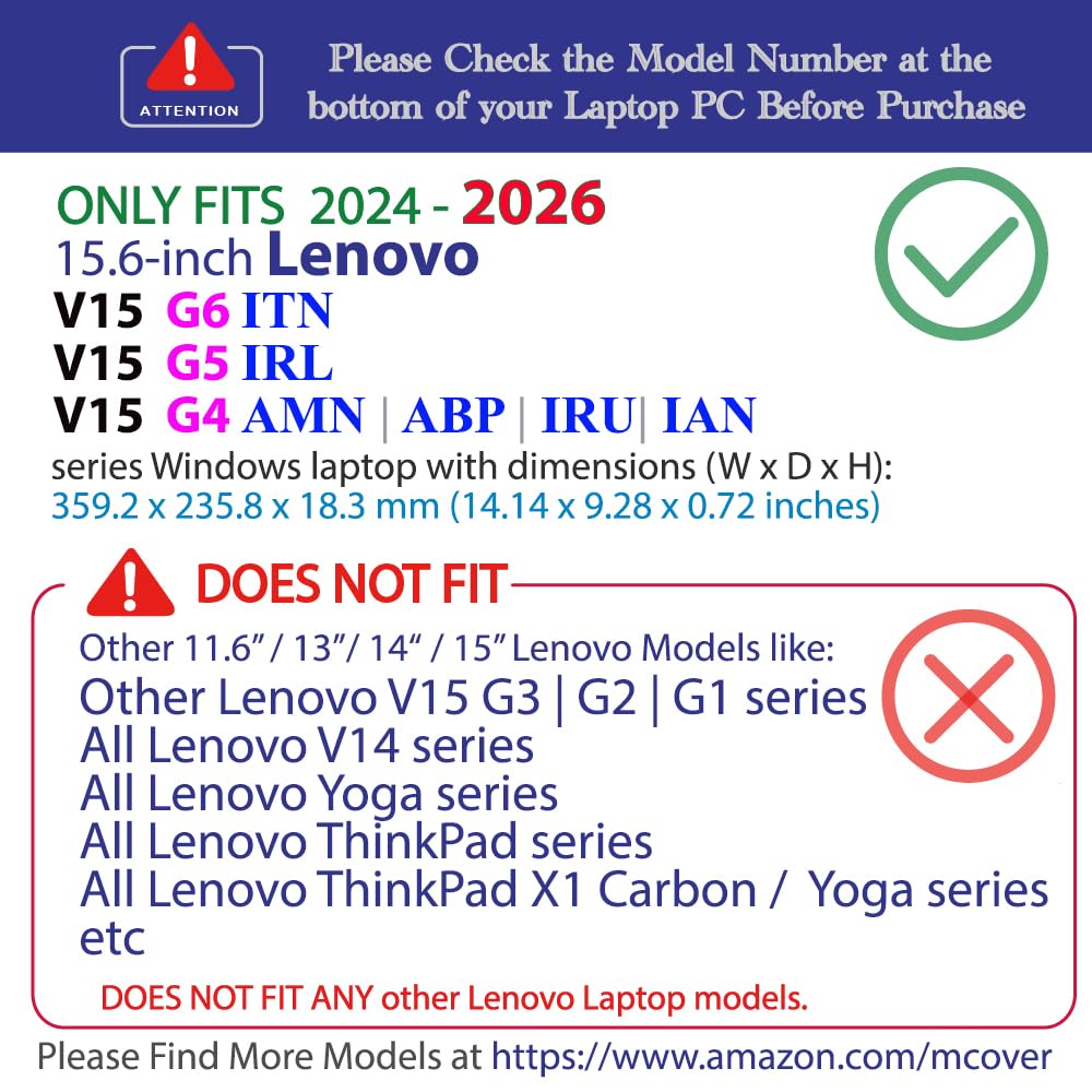 mCover Funda solo compatible con Lenovo V15 G4 / G5 / G6 Series 2024-2026 de 15.6 pulgadas (con bisagra de 180°, no es compatible con ningún otro modelo Lenovo), transparente