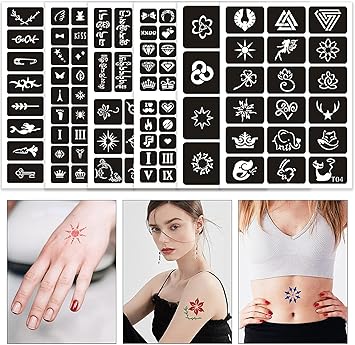 Ivana's Self-Adhesive Flower, Butterfly, Arabiac Design Henna Tattoos Stencils (4 Sheet), D651