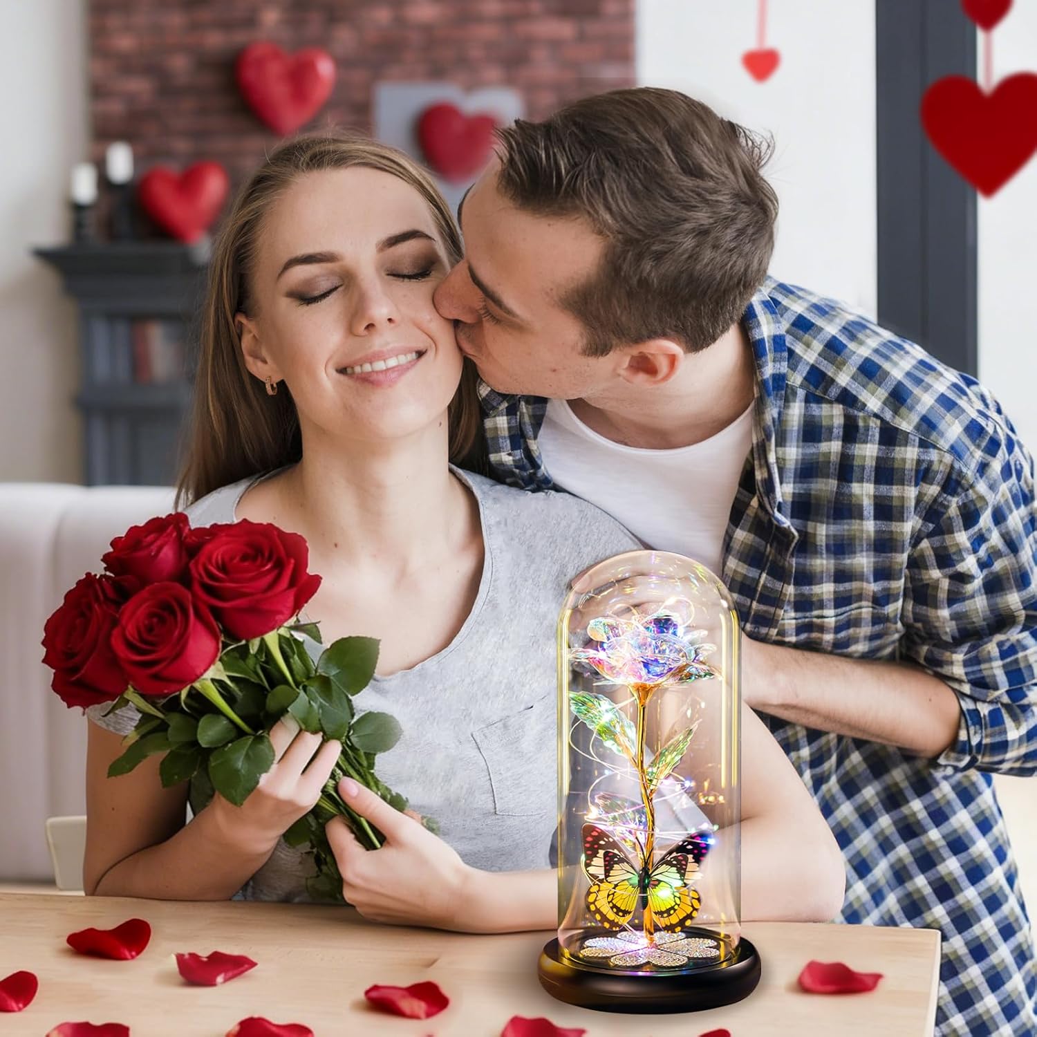 Valentines Day Rose Gifts for Her Birthday Gift for Women Galaxy Glass Rose in Glass Dome Forever Eternal Crystal Roses with Butterfly Valentines Day Gifts for Daughter Mom Wife Girlfriend Colorful - Image 4