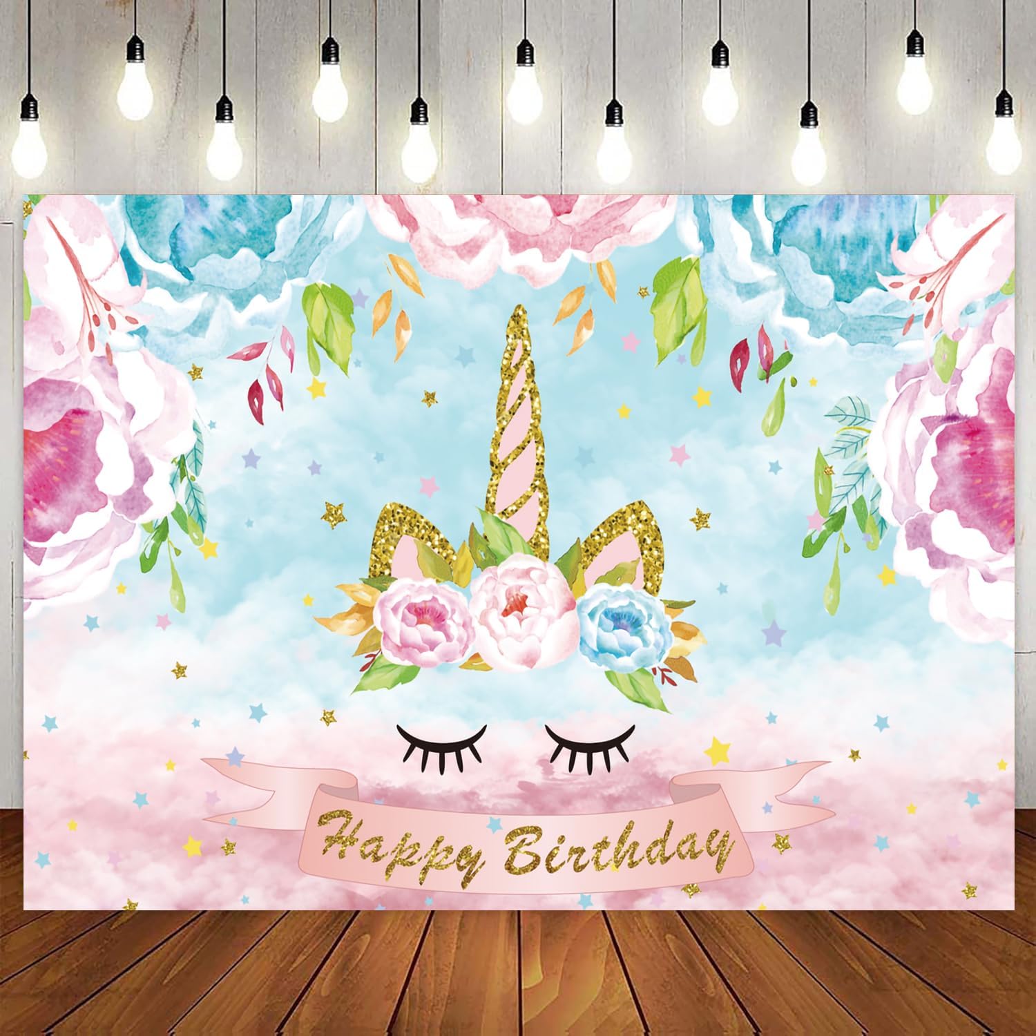Unicorn Birthday Decorations, Unicorn Party Supplies for Girls Birthday - Party Backdrop Bday Balloons Kit Headband Cake Cupcake Toppers Wrappers Banner Tattoos Plates Cups Napkins Straws Favor Bags