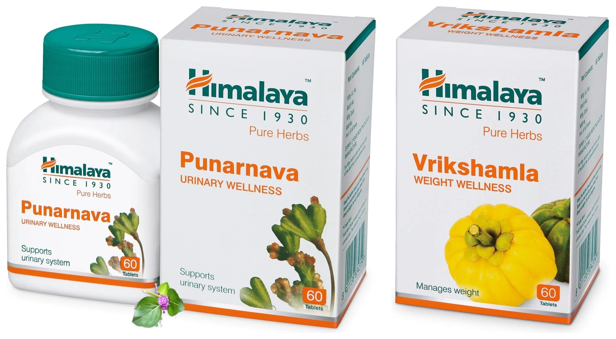 Himalaya Wellness Pure Herbs Vrikshamla Weight Wellness | Manages Weight |- Pack Of 60 Tablets & Punarnava Tablets - 60 Count