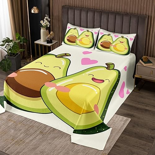 Miniatura 10 de Manfei Colcha de sandía, tamaño Queen, colcha acolchada con estampado de frutas Kawaii con 2 fundas de almohada, juego de colcha de rayas rosas y