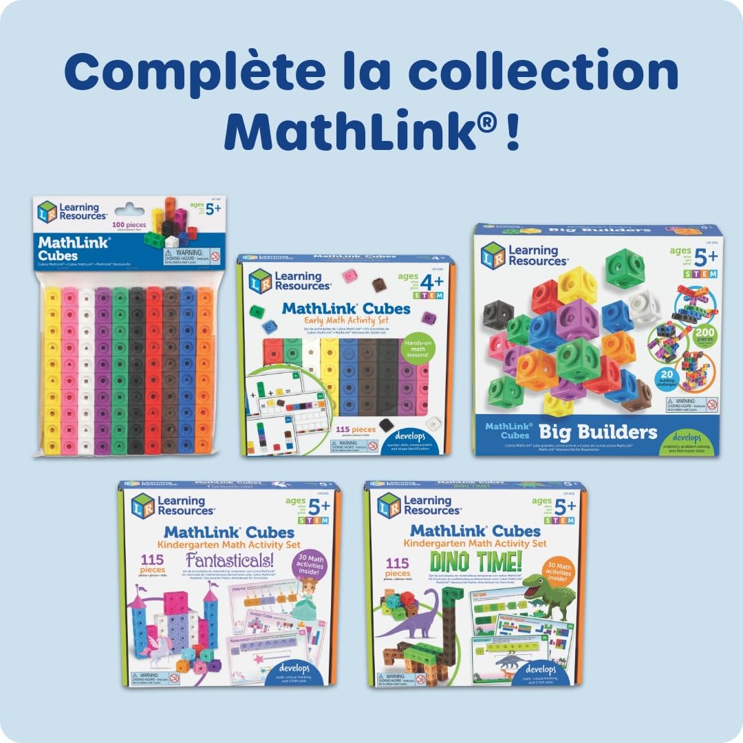 Learning Resources MATHLINK® CUBES-100, Cubes emboîtables pour activités mathématiques, Jeu éducatif STEM, comptage, dès 5 Ans