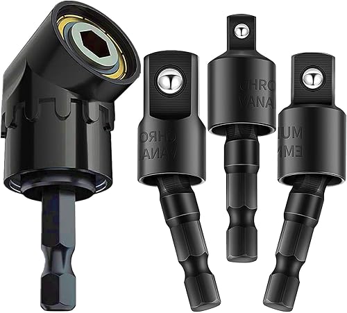 CIGOTU Juego de adaptadores de enchufe de impacto de herramientas, extensión de broca de impacto 4 en 1, 360 giratorio 14 38 12 pulgadas, juego de