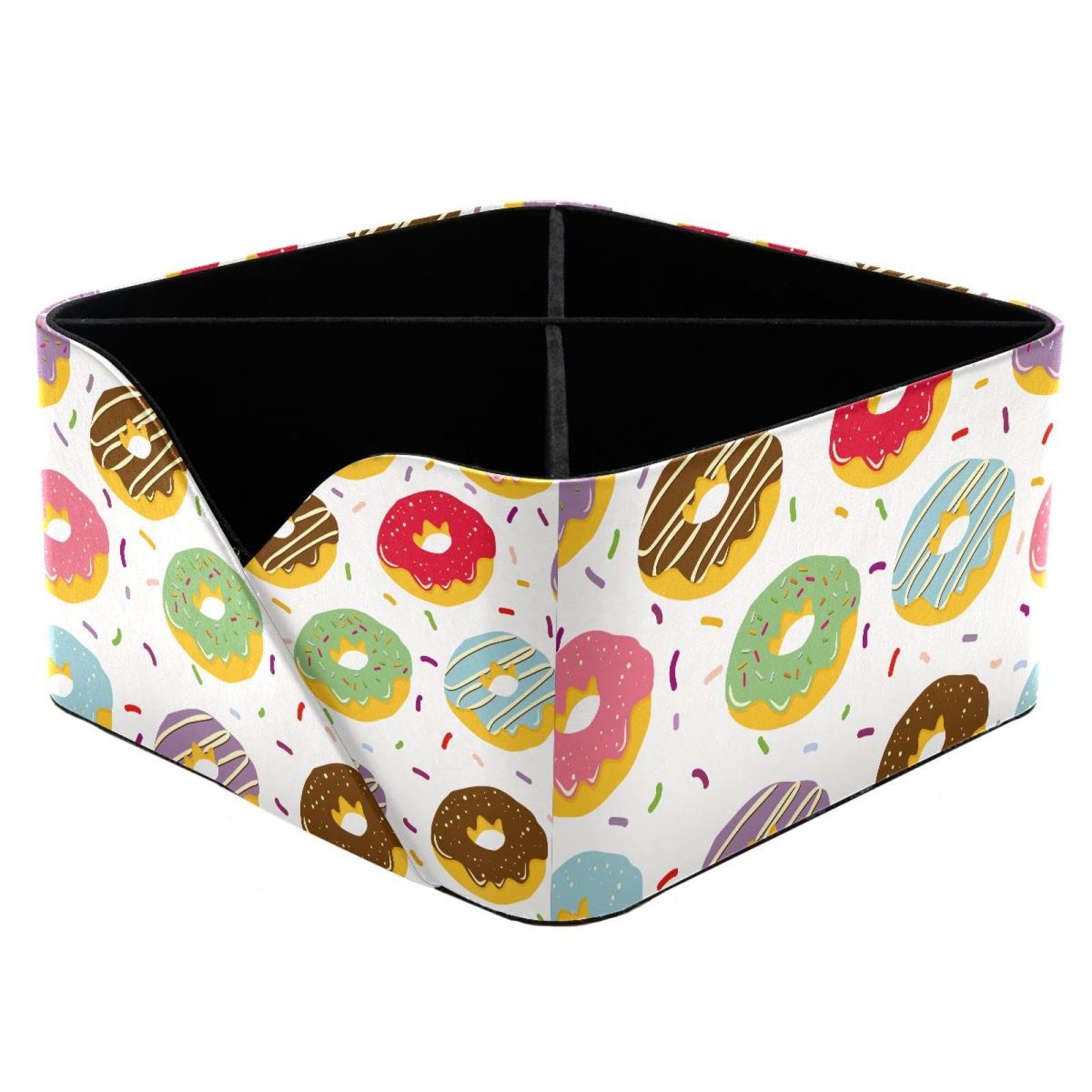 KengjuTesu Donuts Pattern Desktop Organizer Pen Holder, Rectangular Pencil Cup for Office, Study and Makeup Stations