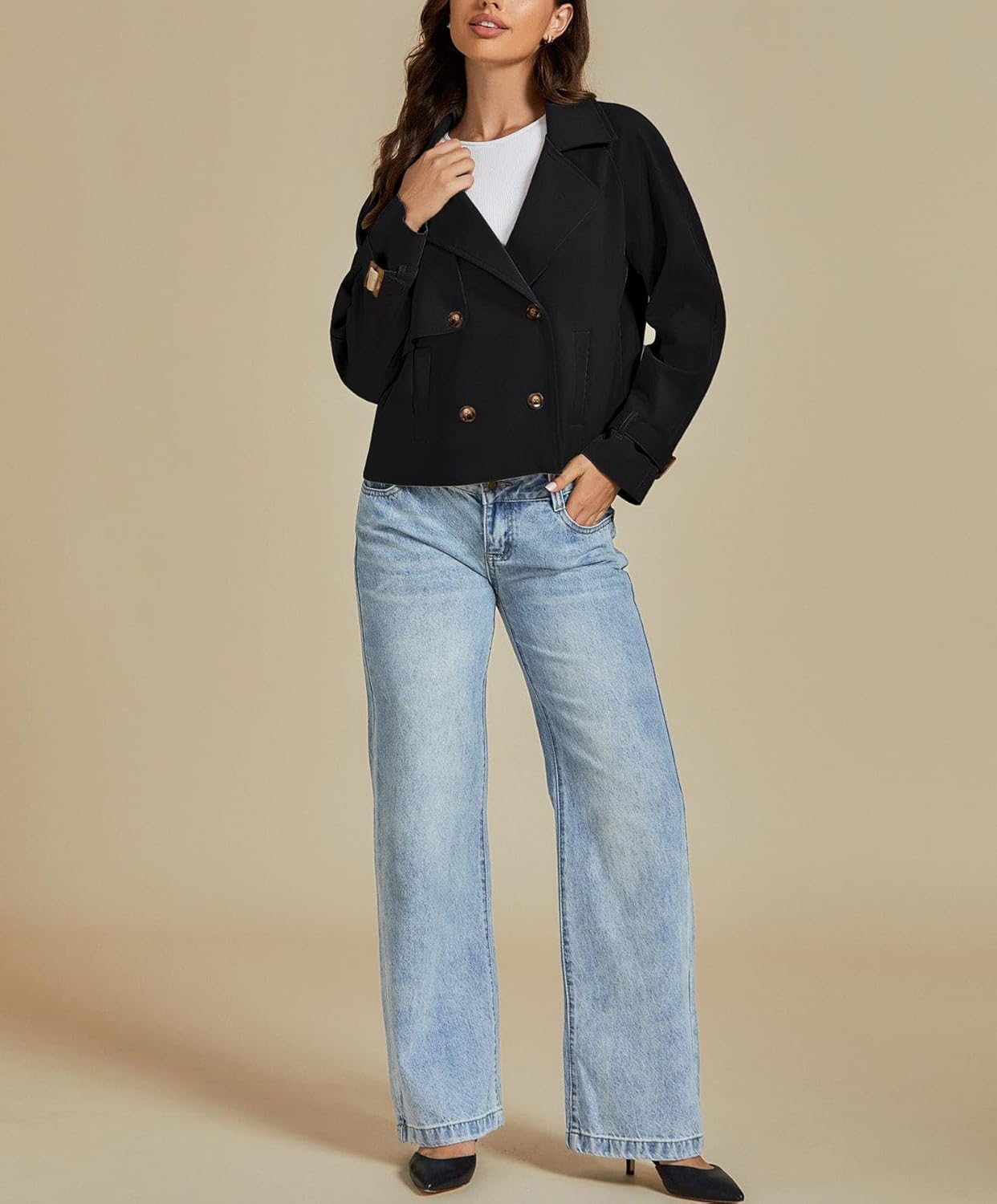 Short Trench Coat for Women 2024, Fall Winter Trendy Lightweight Short Double Breasted Jackets Coats