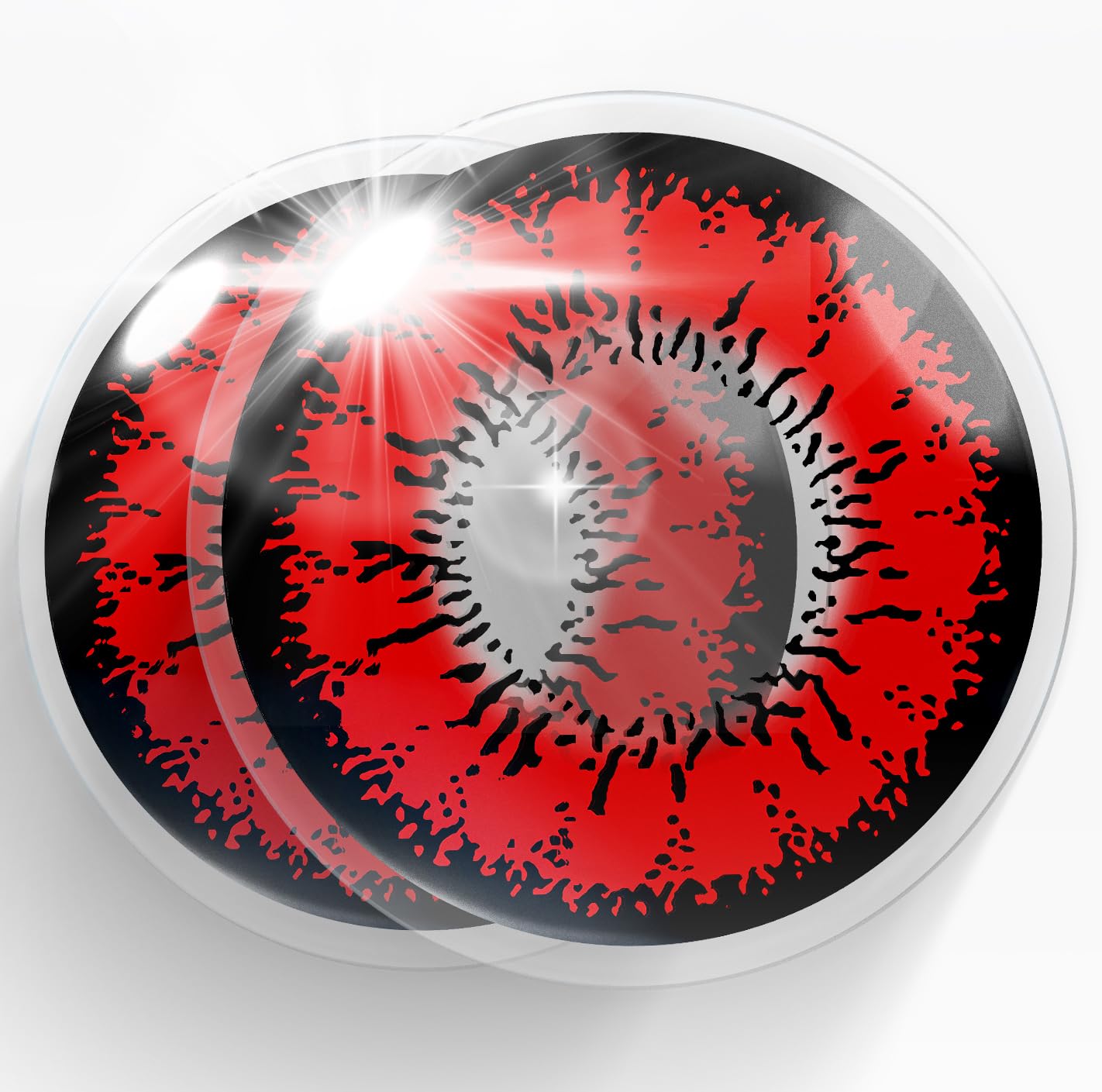 Lentillas de color rojo negro Red Flower 1 par. Cómodas y perfectas para carnaval de Halloween, cosplay de anime, blandas, sin dioptrías + recipiente de lentillas, sin graduación