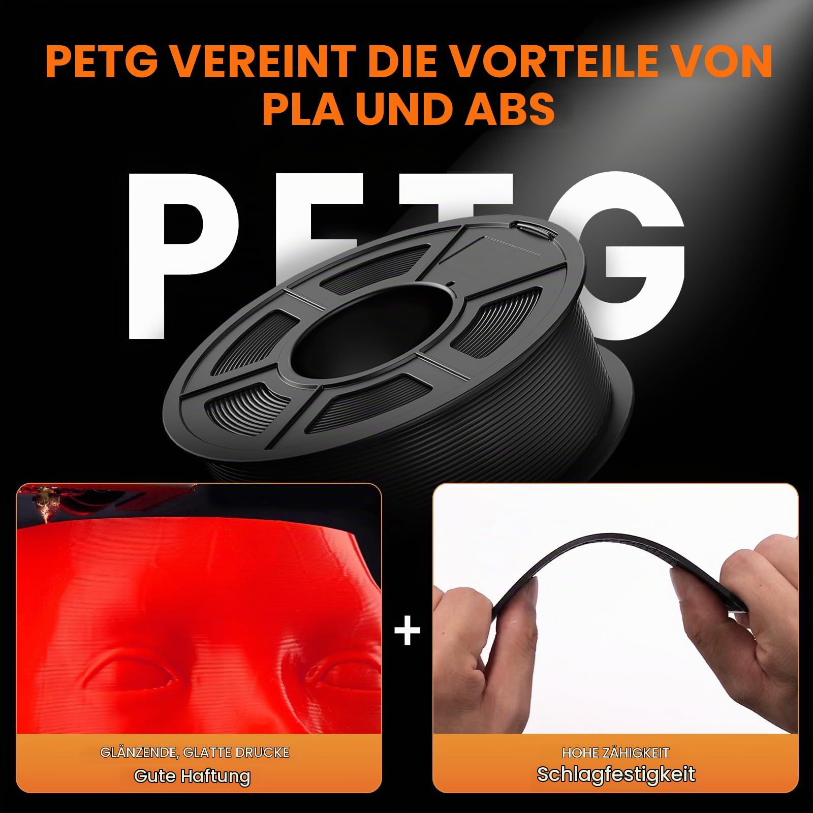 TECBEARS PETG Filament 1.75 mm Bündel Multicolor 10KG, 1.75mm PETG 3D Filament, 1kg/Spule,10 Packung (Schwarz, Weiß, Transparent, Grau, Rot, Blau, Grün, Orange, Lila, Schokolade)