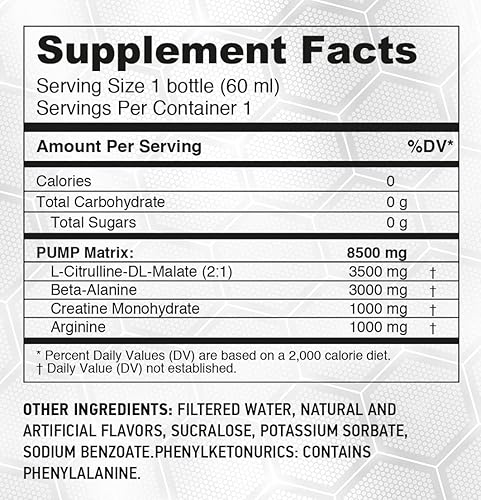 Miniatura 3 de HARDLABZ Pump - Potente líquido sin cafeína no estimulante para preentrenamiento con citrulina, beta-alanina, creatina, arginina para fuerza y