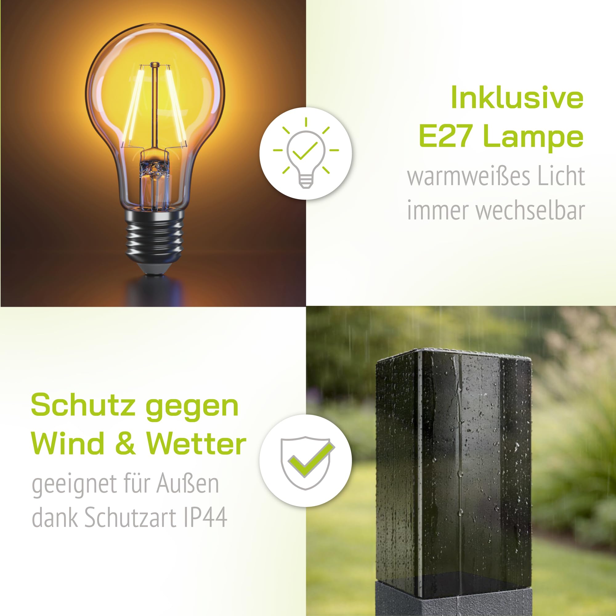 linovum 4x BOSEA-S Außenleuchte mit Schutzart IP44 inkl. LED E27 warmweiß