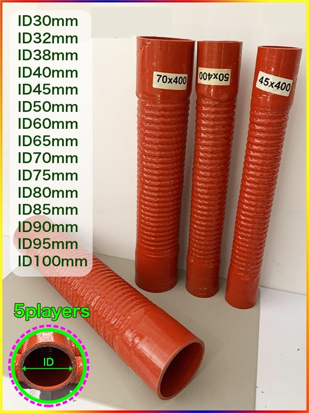 Manguera de Silicona de Vacío Manguera flexible de silicona roja y 2 abrazaderas, diámetro interior 30-1000 mm, longitud 400, tubo admisión aire(Red ID100X400MM)