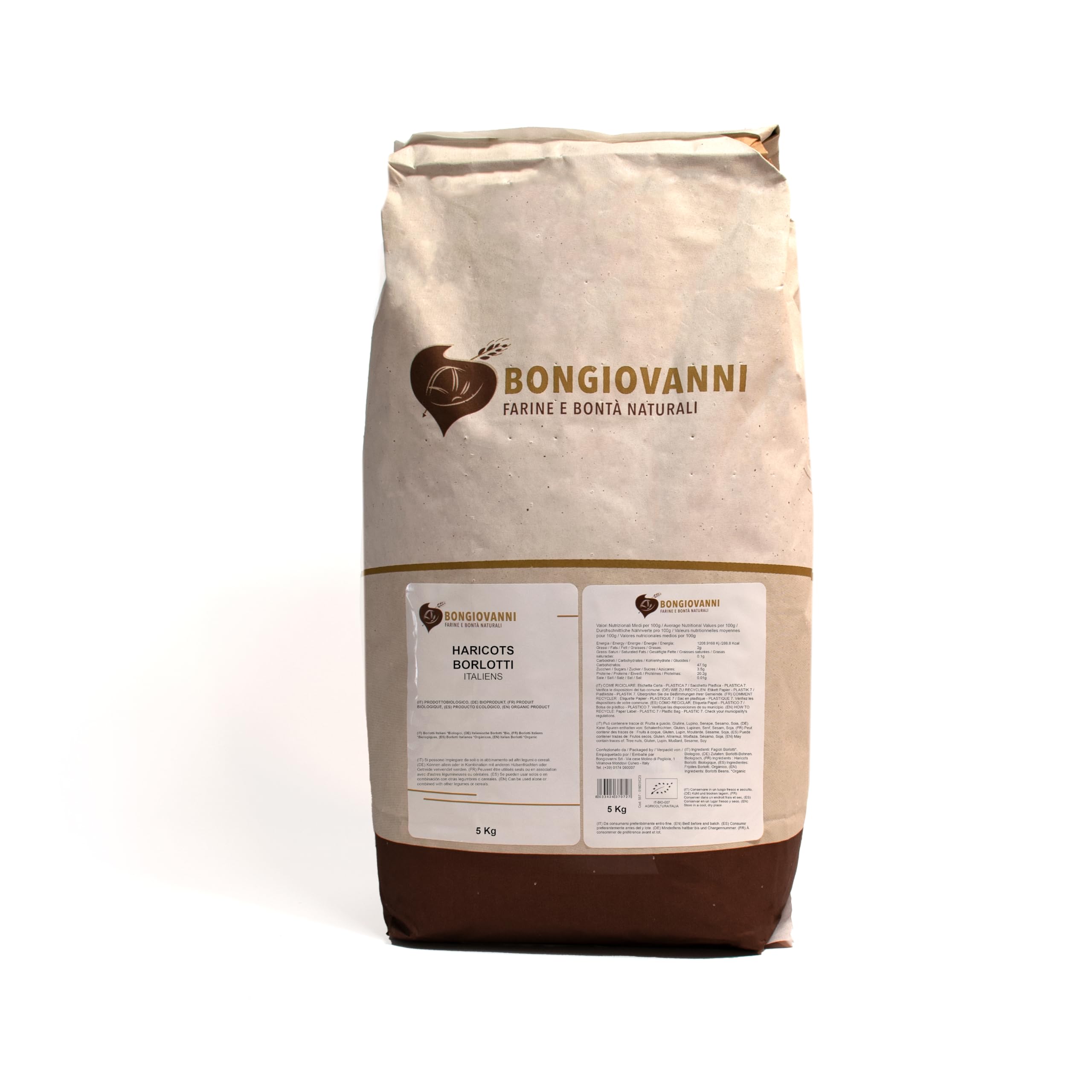 BONGIOVANNI FARINE E BONTA' NATURALI Fagioli Borlotti Italiani 5Kg BIO
