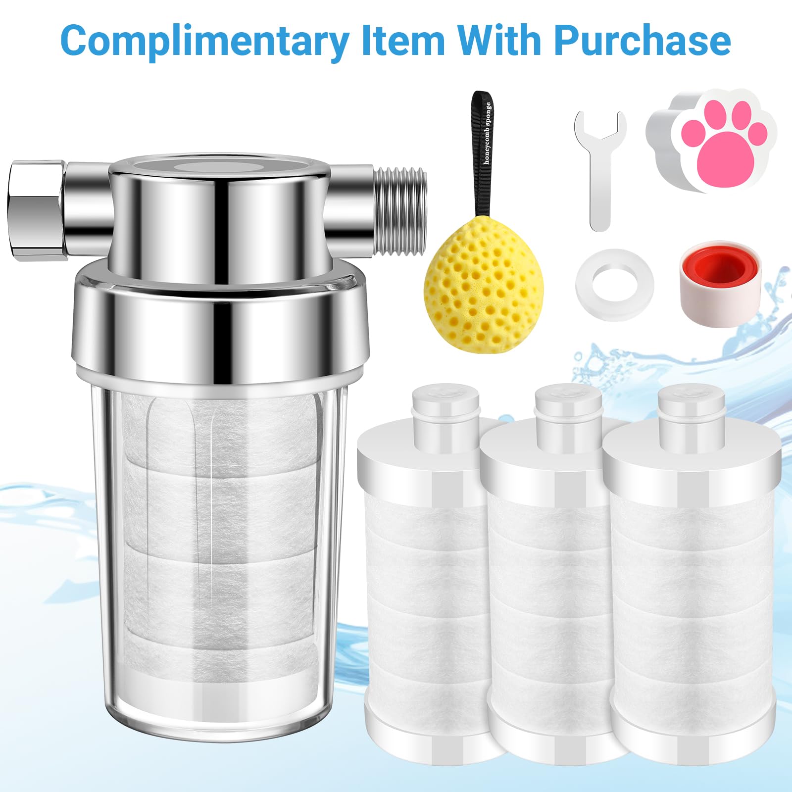 Filtro doccia – Filtro in cotone PP da 5 micron, include 3 cartucce extra, filtraggio dell'acqua e accessori doccia per cucina e scaldabagno