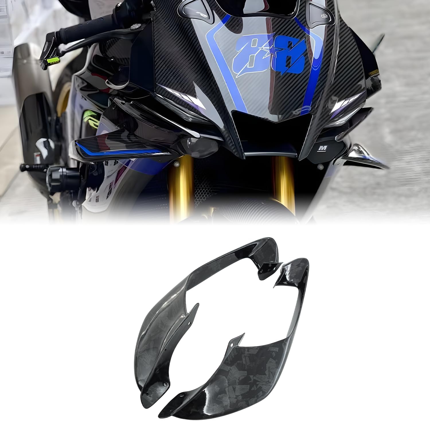 Fixed Spoilers for Yamaha R1 R6 2021 2022 2023 2024, Motorcycle Fairing for R1, Durable ABS Plastic Easy Installation of Yamaha R1 R6 Winglet (Carbon Fiber Blue Lines)