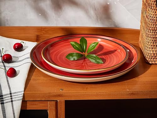 Miniatura 4 de Platos de cena de porcelana ONEMORE de 8.5 pulgadas, platos de postre y ensalada de cerámica con salpicaduras, juego de 4 platos para servir, aptos