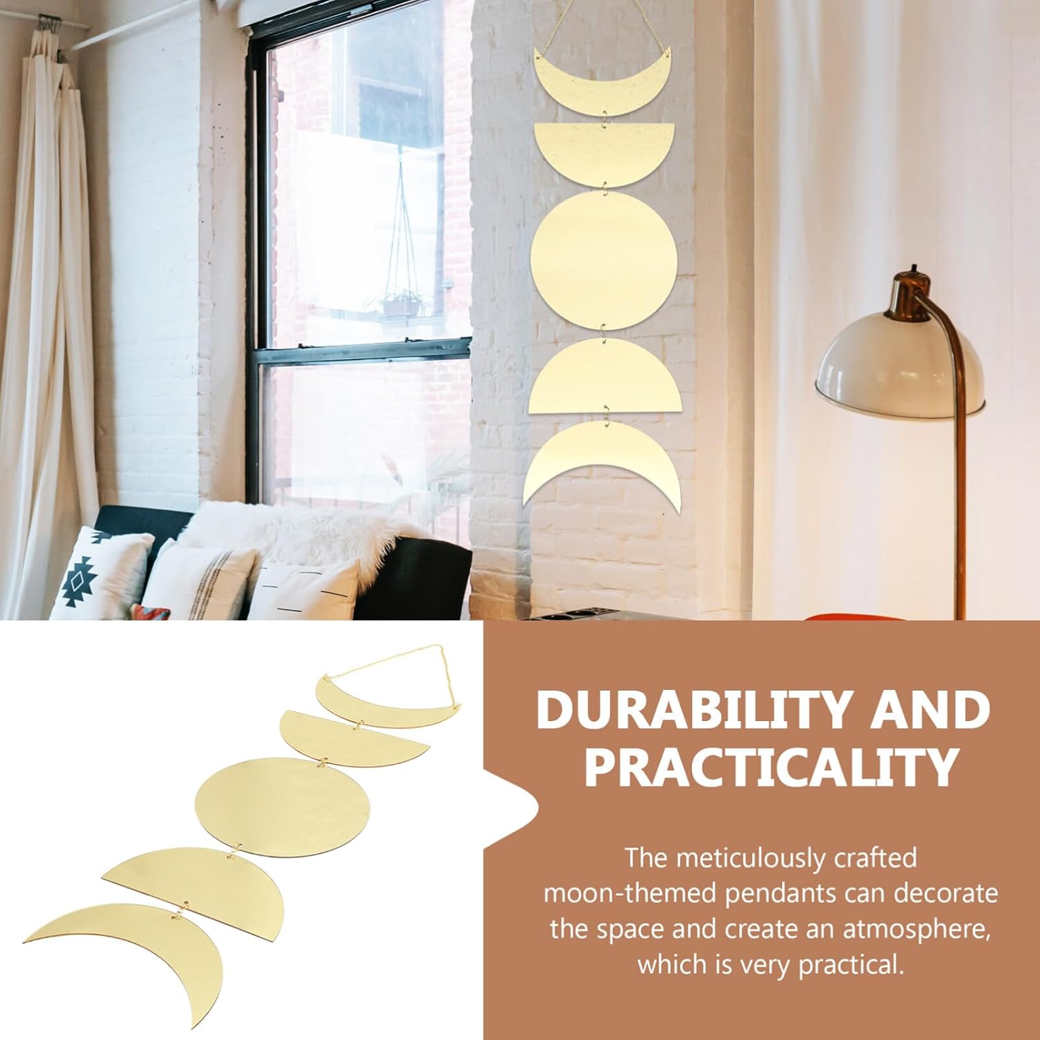 Home Decor Moon Mirror Wall Decor Acrylic Moon Phase Mirror Wall Art Ative Boho Hanging for Bedroom Living Room Aesthetic Home Bohemian Golden