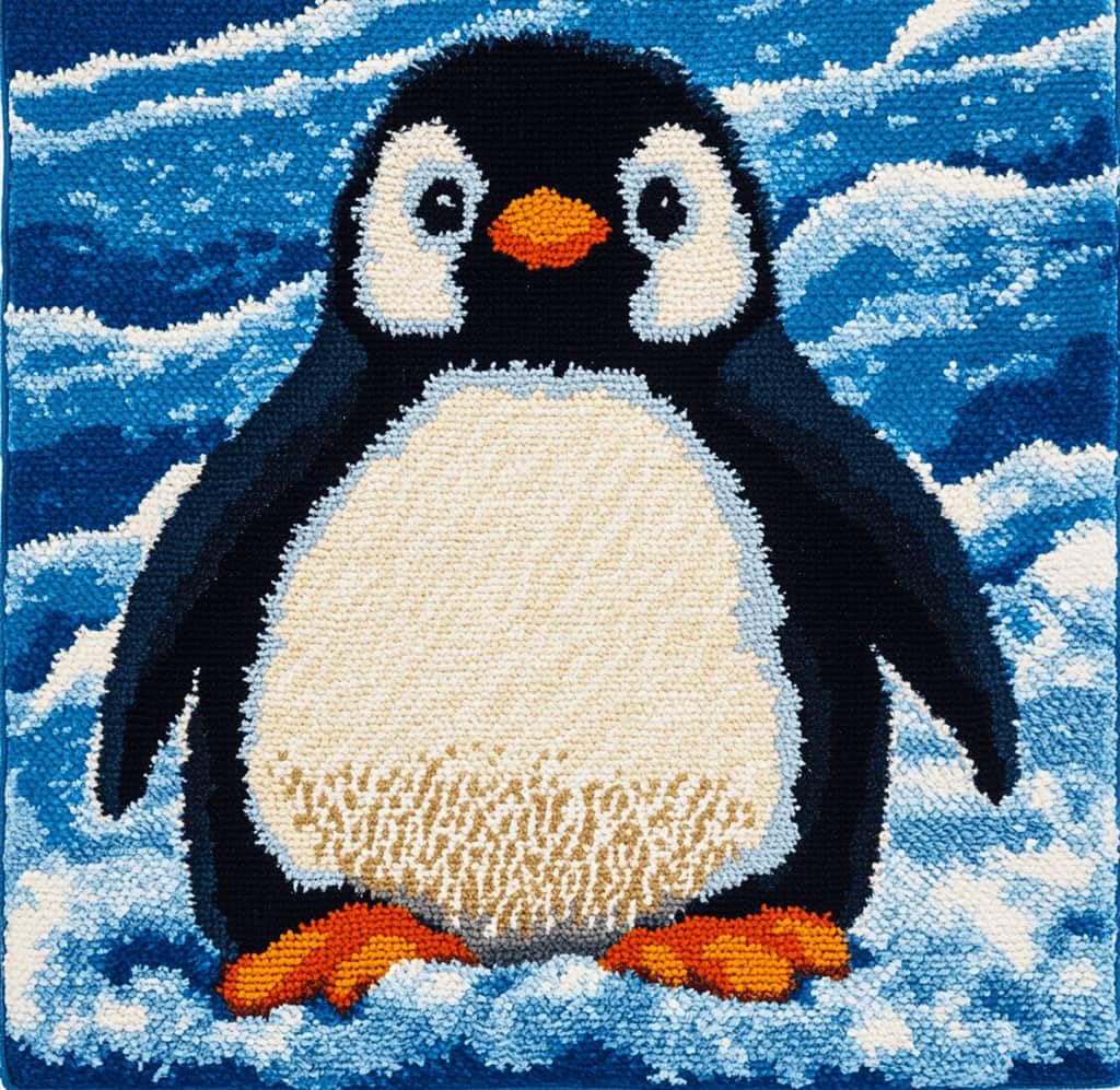 Kitquiver Latch Hook Cushion Kit,Penguin DIY Throw Pillow Cover 43X43Cm