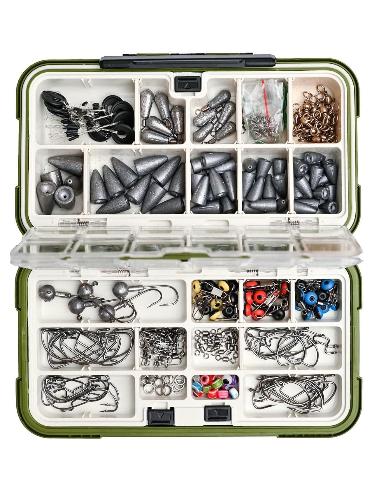 219pcs Fishing Accessories Kit Included Fishing Hooks,Fishing Sinkers Weights,Fishing Rubber Bobber,Jigs,Fishing Beads, Fishing Swivels Snaps, Fishing Gear Kit with Tackle Box- Fishing Gifts for Men