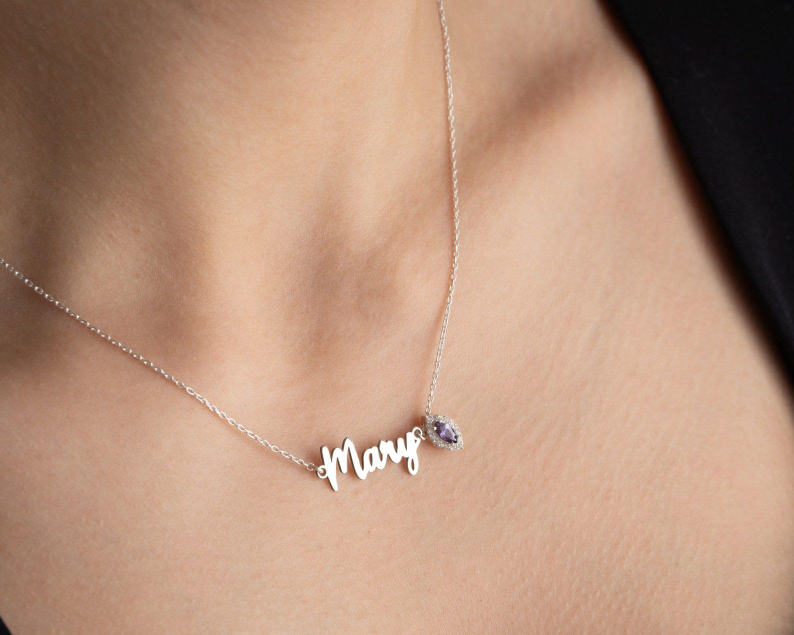 Nome e collana con pietra portafortuna personalizzato con nome Festa della Mamma Natale anniversario compleanno, Stile quotidiano