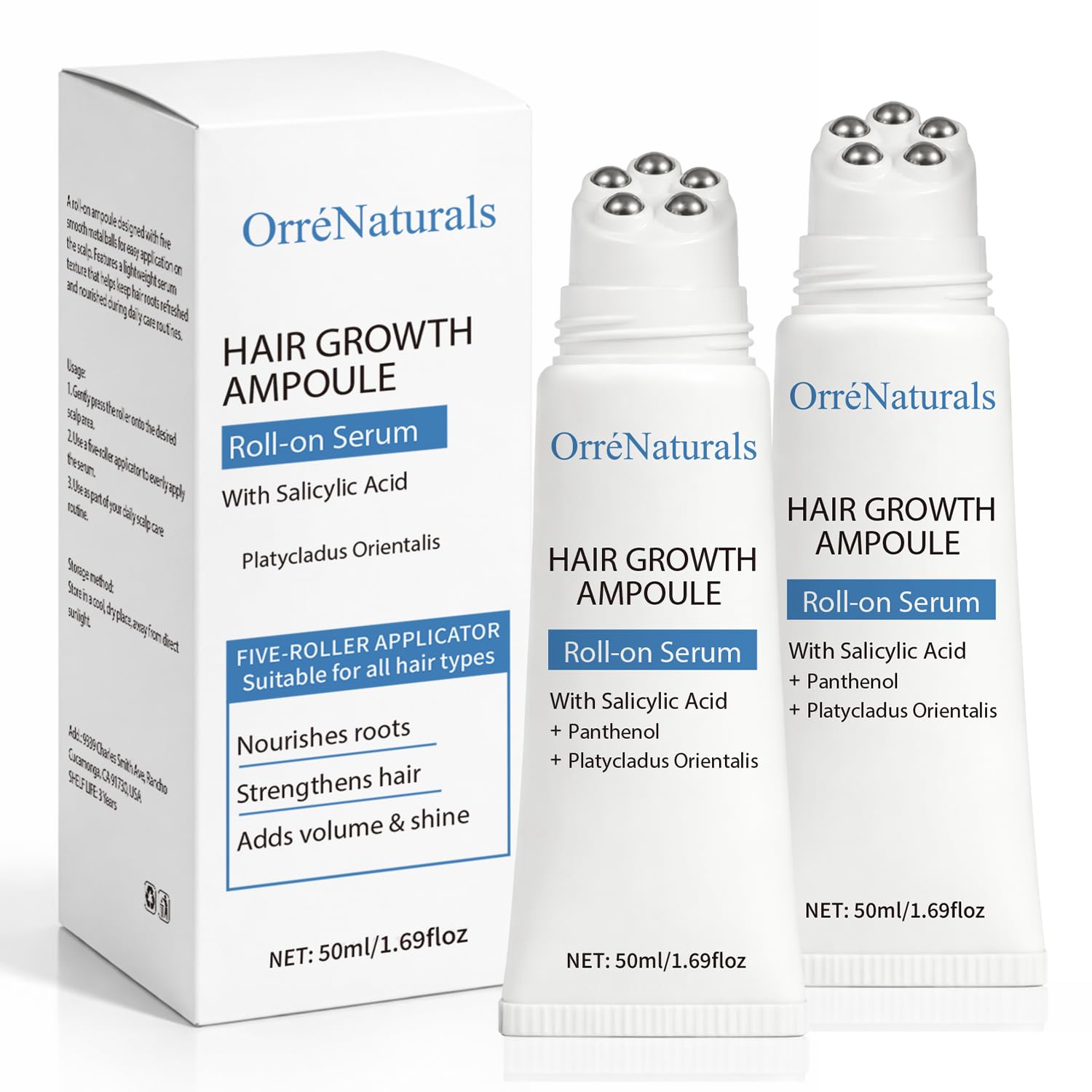 Hair Revival Ampoule, Orre naturals Hair Growth Serum Roll on with Pumpkin Seed Extract, Aloe Vera, and Menthol for Thicker, Healthier Hair (2)