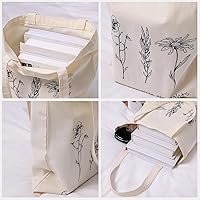 Vista 5 de Reginary 4 bolsas de lona para mujer, bolsas de lona para compras, estéticas, reutilizables, bolsas de comestibles para regalos (flores silvestres)