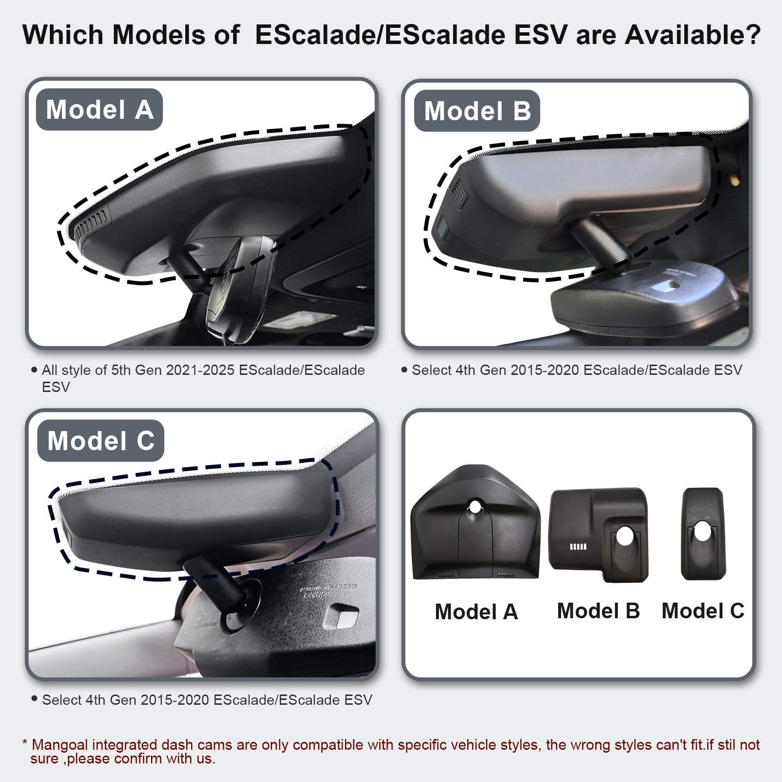 Mangoal 4K Dash Cam for Cadillac Escalade/Escalade ESV 2015-2020(Model C), Base Standard Premium Luxury, Model B & Model C Have Same Models Years but Vehicle Sensor Cover are Different, 128GB Card