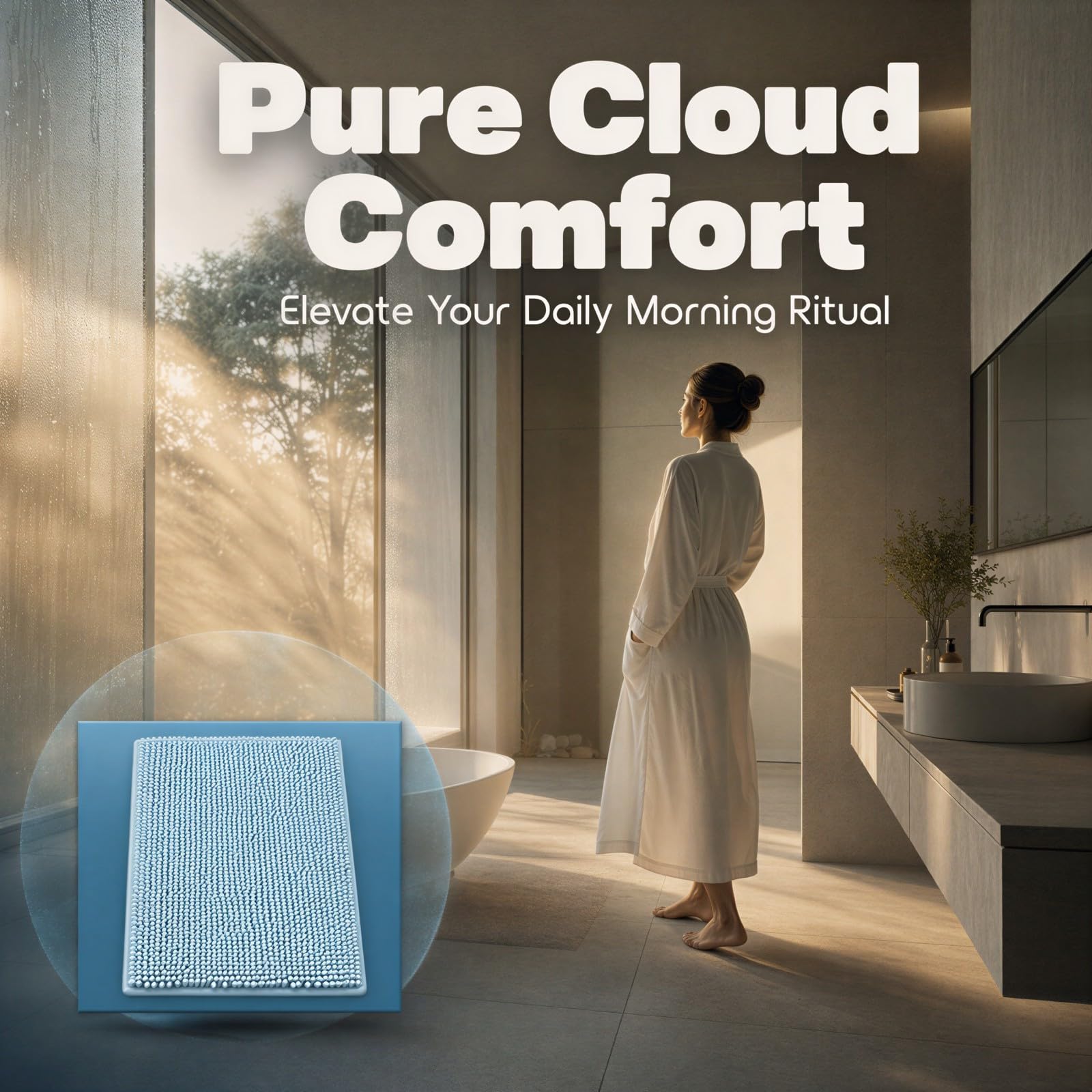 Générique Lot de 3 Tapis de Bain en Chenille Bleu Ciel, Grand 78,7 x 48,3 cm, Forme en U 48,3 x 48,3 cm, Petit 39,4 x 58,4 cm, Tapis de Bain antidérapant, très Doux