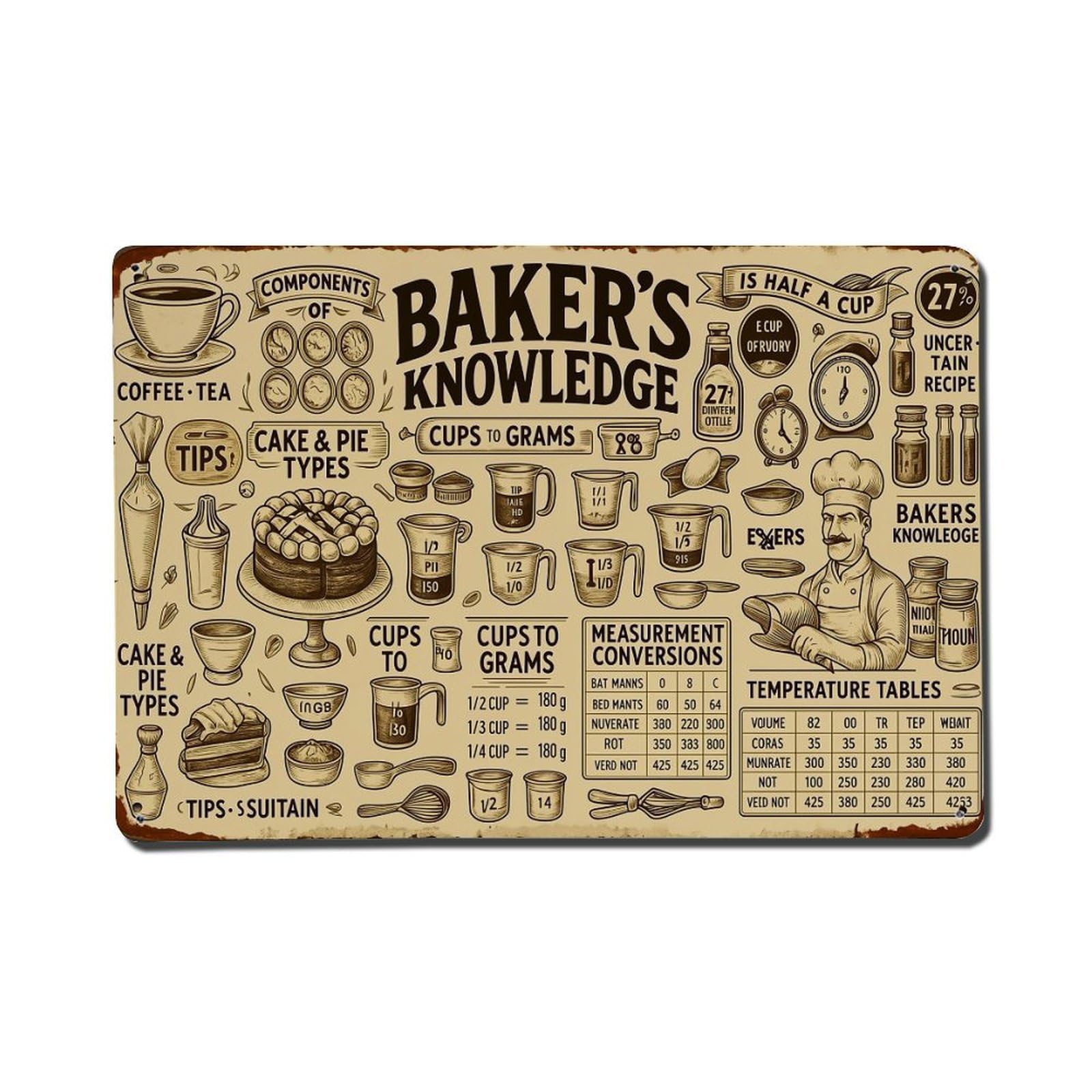 Jdfenggu Vintage Bakers Knowledge Poster Print Retro Metal Tin Sign, Metal Poster For Bar, Home, Man Cave, Kitchen, Laundry Room Art Decor 8X12 Inch