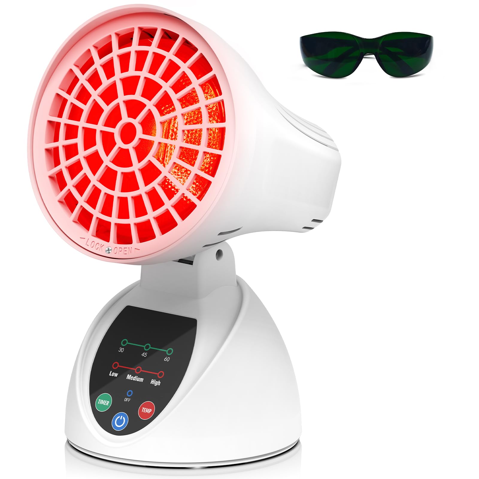 Lámpara de luz roja, lámpara infrarroja Relhafethy con ángulo ajustable, 150 W infrarrojos, temporizador de 30/45/60 minutos, protección antivuelco con apagado automático para hogar y oficina