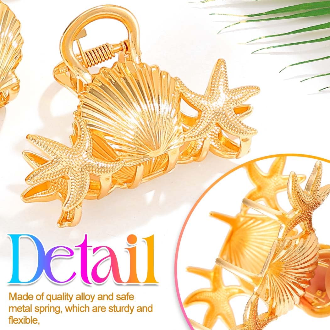 CAKURE Seashell Hair Clips Gold Starfish Claw Clips Small Unique Hair Accessories for Women and Girls (Pack of 3) - Image 4