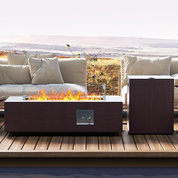 Jocoevol 42” Propane Fire Pit Set, 2Piece Outdoor Fire Pit