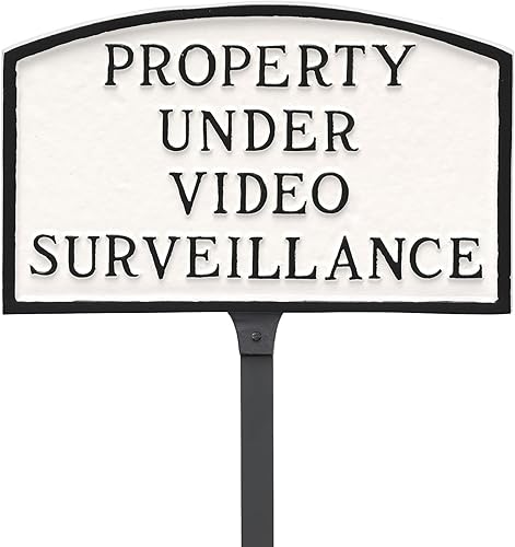 Montague Metal Products Placa de declaración de propiedad de arco pequeño de 5.5 x 9 pulgadas con estaca de césped de 17.5 pulgadas, blanconegro