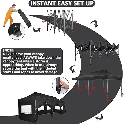 Miniatura 142 de COBIZI - Toldo desplegable de 10 x 10 pies, 4 paredes laterales, FPU 50+ para todo el año, resistente al viento, impermeable, uso comercial, Gris