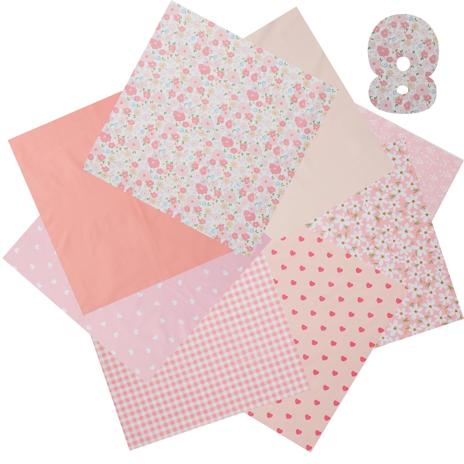 8Pcs Fat Quarters Fabric Bundles, 50x50cm Precut Cotton Quilting Fabric Sheet for Quilting Projects,Soft Natural Material for Sewing, DIY Crafts, Patchwork, Home Decor ﻿(Pink)