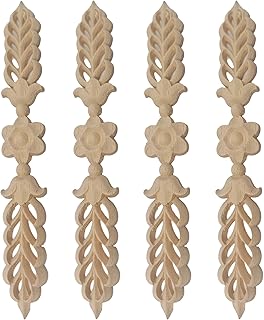 4Pcs Wood Appliques Onlays, Decorative Carved Wooden Trim for Furniture, Cabinet, Door, Bed, Wardrobe, DIY Unpainted Wood Decals, Smooth Surface 24.5x3.5cm/9.65”x1.38”