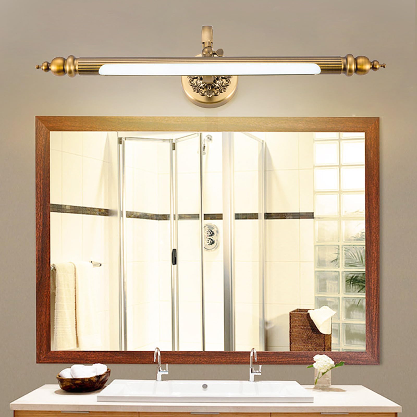 LED Baño Apliques de Pared Espejo IP44 Impermeable Lámparas de Pared 240° Ángulo Ajustable Iluminación Retro Interior Bronce abecera Sala de Estar 3000K/4500K/6500K (Luz Neutra,71cm)