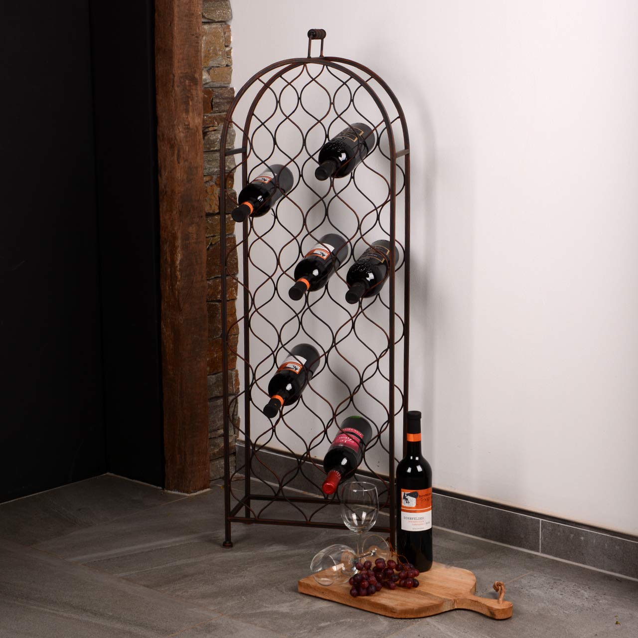 RM Design Botellero de metal – Soporte para botellas de vino, botella de agua – para 26 botellas – negro y marrón