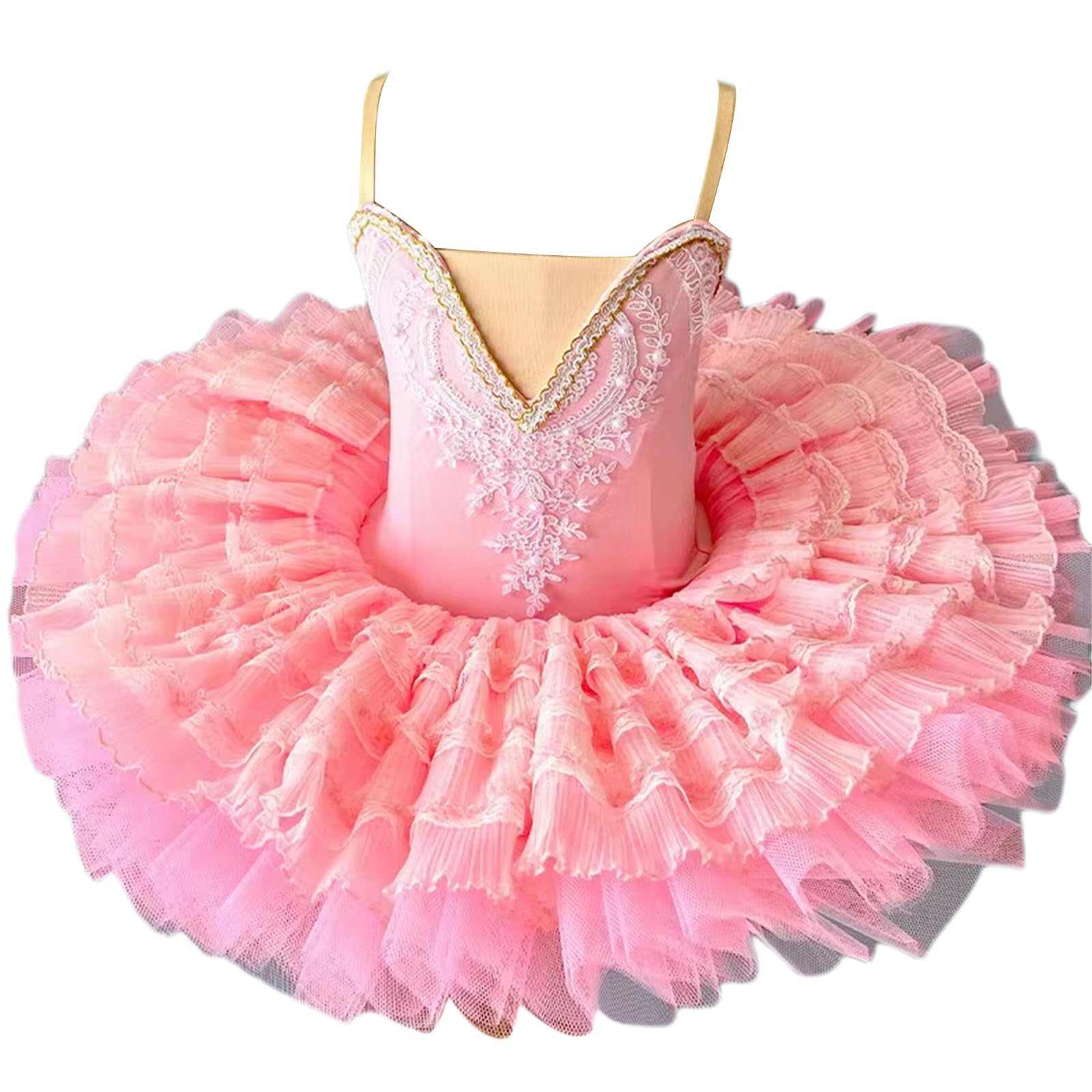 Vestido de tutú de Ballet para niñas, con decoración de Flores de Perlas, Ideal para Bailar en el Lago de los cisnes, para competición de salón y Baile.