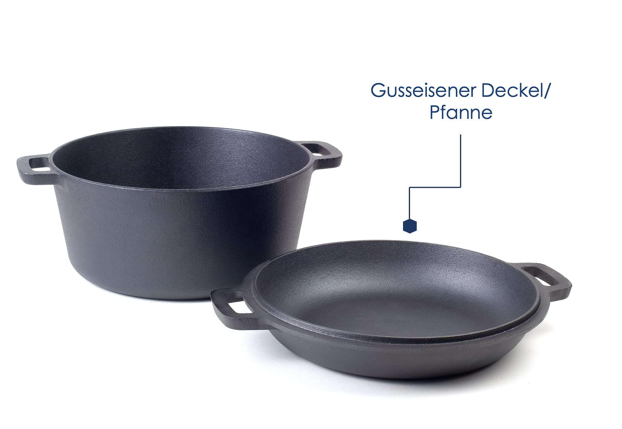 Hanseküche Żeliwny garnek – już wypalony garnek do pieczenia chleba o średnicy 26 cm – wysokiej jakości zestaw 2 w 1 z patelnią, garnek do duszenia, garnek żeliwny do pieczenia chleba, grill garnkowy,