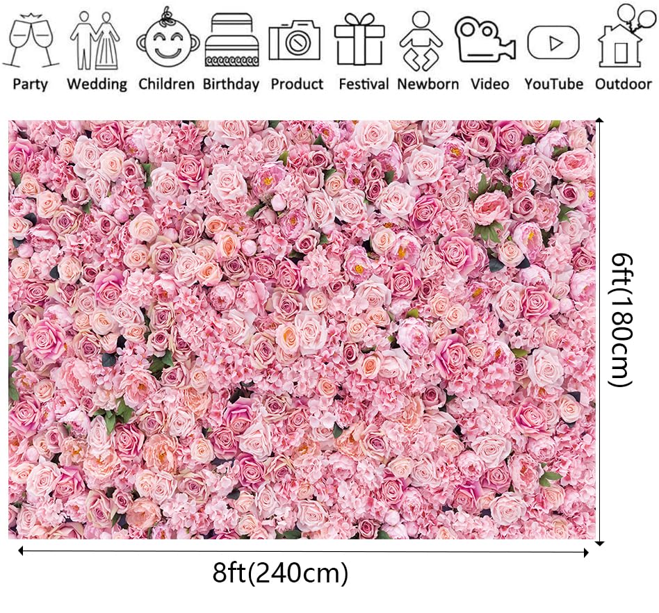 Pink Red Rose Flowers Background Wedding Happy Birthday Day: 8x6ft