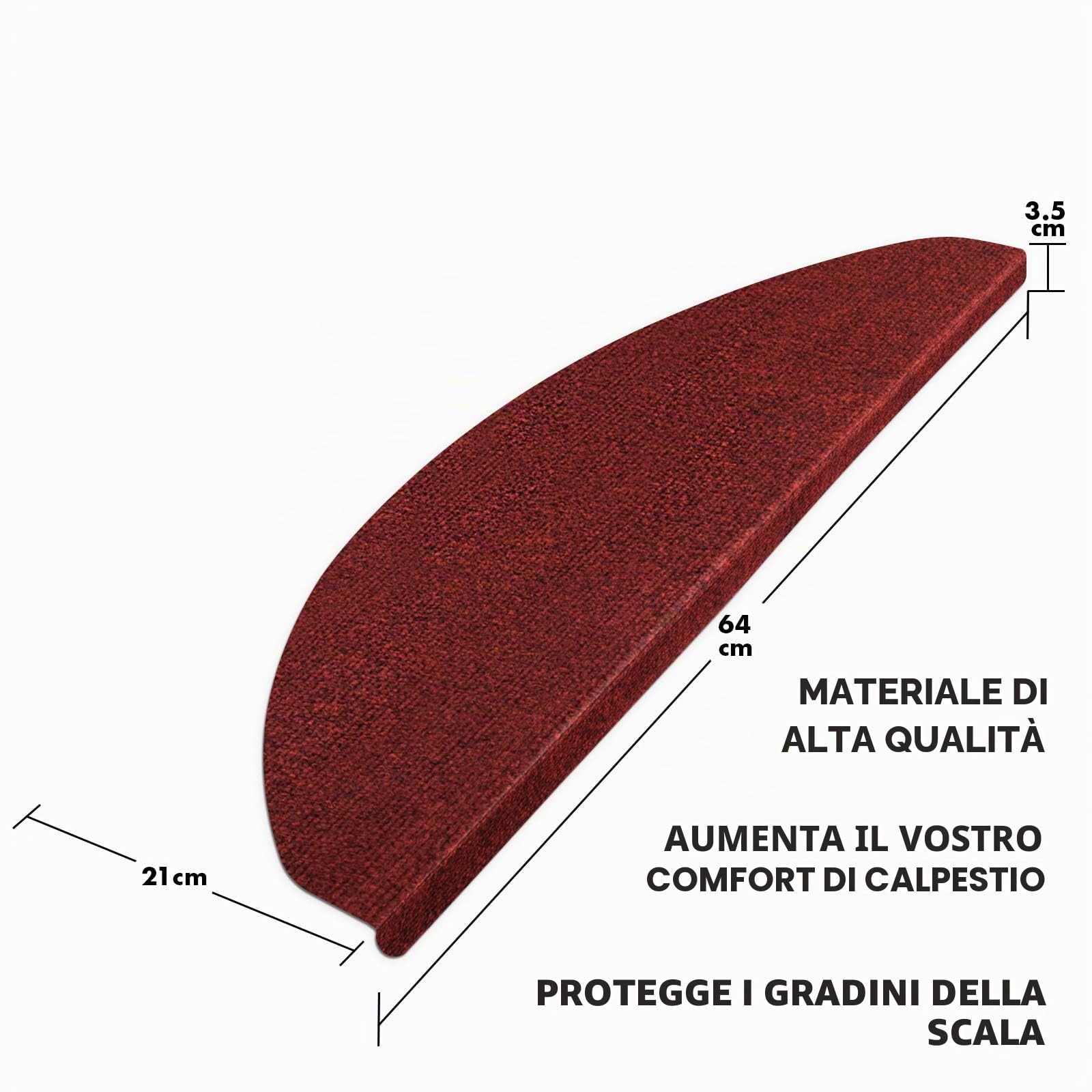 Leipzig - Tappetini per gradini semicircolari, antiscivolo e autoadesivi, per scale, per interni, in 5 colori, (rosso)