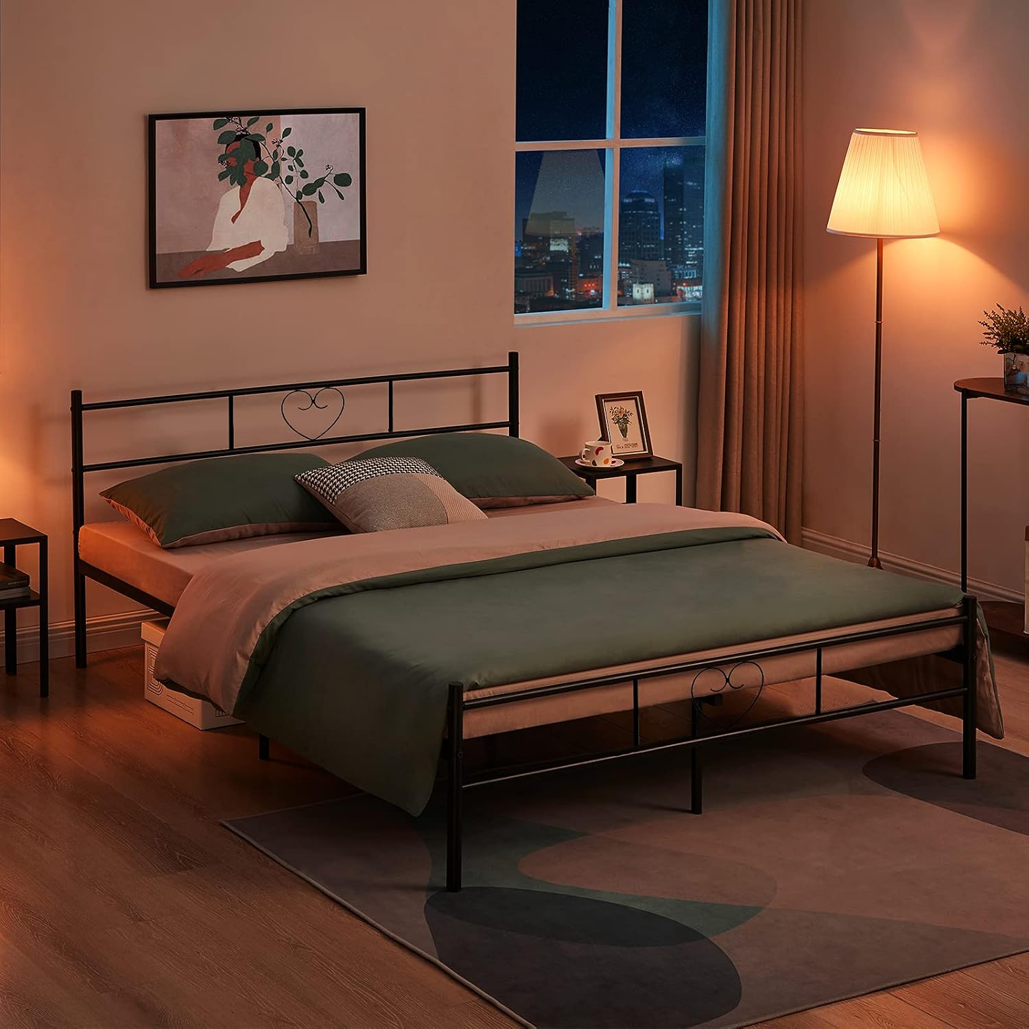 GreenForest Bed Frame Queen Metal Platform Bed with Headboard and Footboard, Sturdy 12 inch Bed with Strong Mattress Foundation No Box Spring Needed, Black