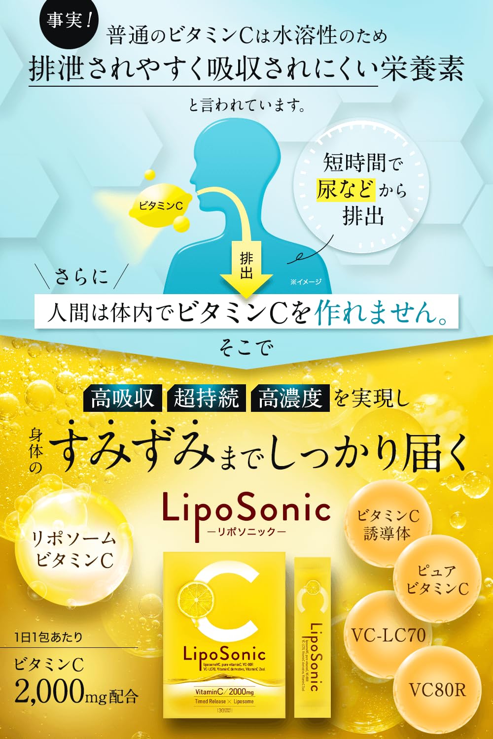 Amazon | リポソーム ビタミンC サプリ【60,000mg配合】 リポソニック