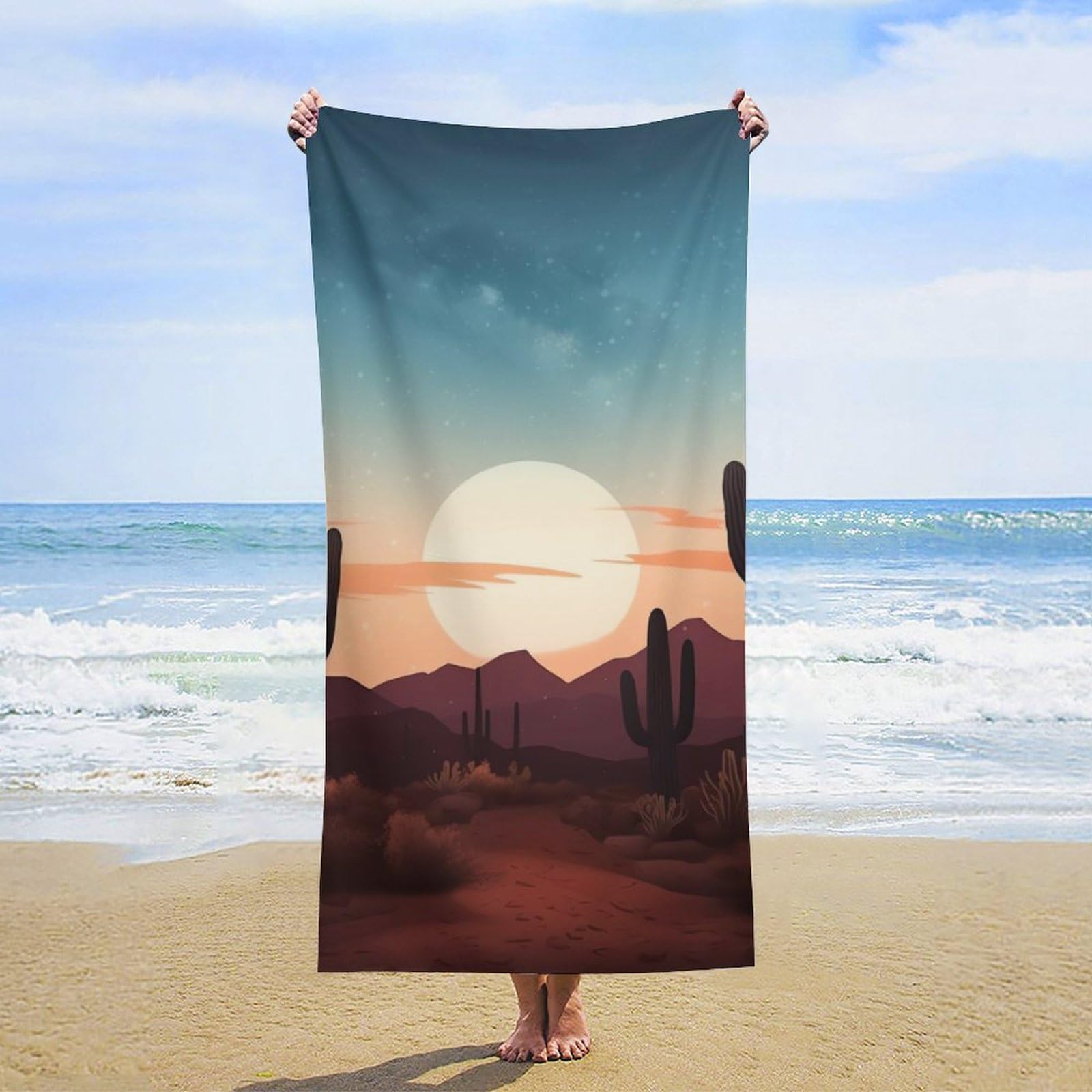NTVOWPZO Desert with Cactus Beach Towel Oversized Microfiber Bath Towels Lightweight Sand Proof Beach Towels Absorbent Pool Towels for Swimming Yoga Bathroom Towel 31.5" X 63"